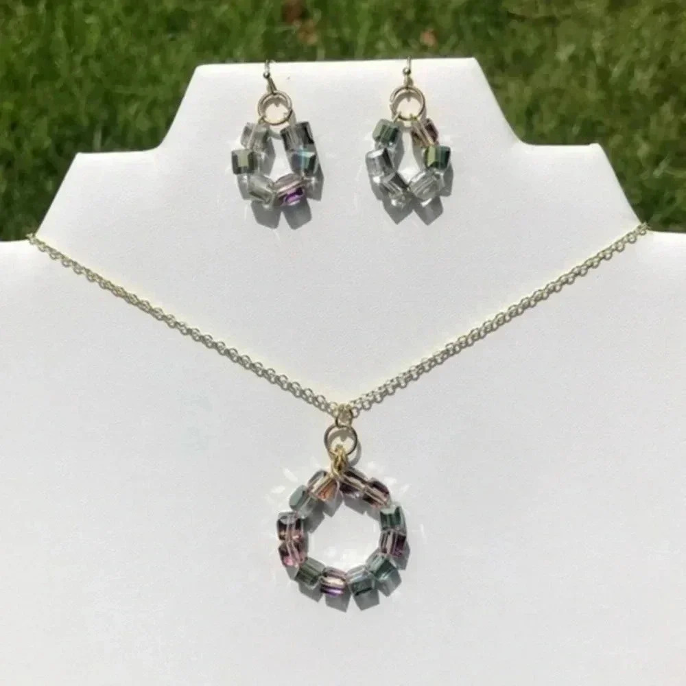 Aurora Borealis Austrian Crystal Necklace Earring
